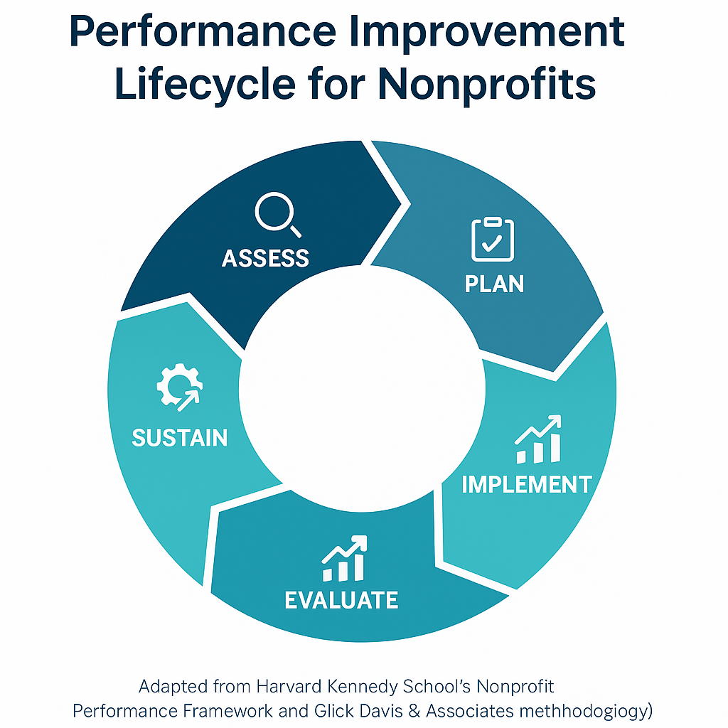 Illustrates the consultant’s process from assessment to sustainability.